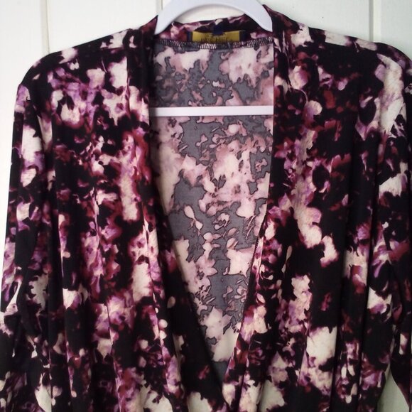 Rachel Rachel Roy Blouse Women M Long Sleeve V-Neck Wrap Floral Black Purple - Picture 3 of 14